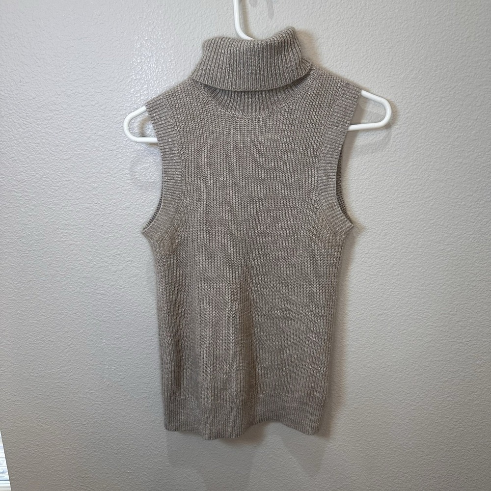 Michael Kors Collection‎ Cashmere Beige Sleeveless Turtleneck Sweater XS Neutral